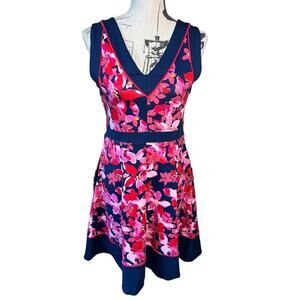 Lands End Petite Dress Sleeveless Floral Navy Blue Pink Pockets Casual Size 10P